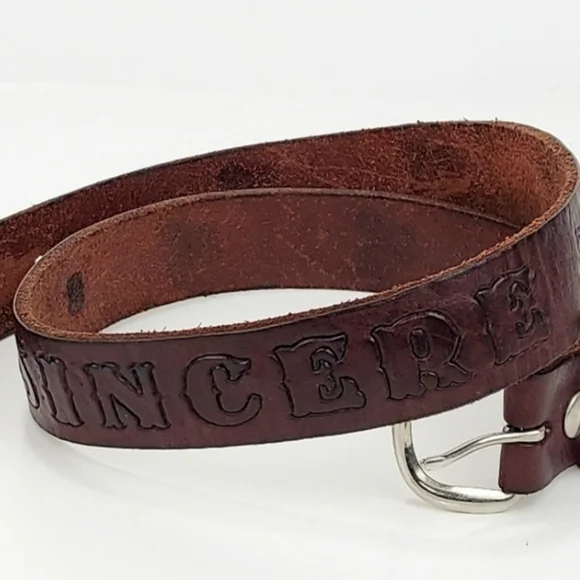 SINCERE Vintage Hand-Crafted Brown Leather Belt 36 - Picture 1 of 13